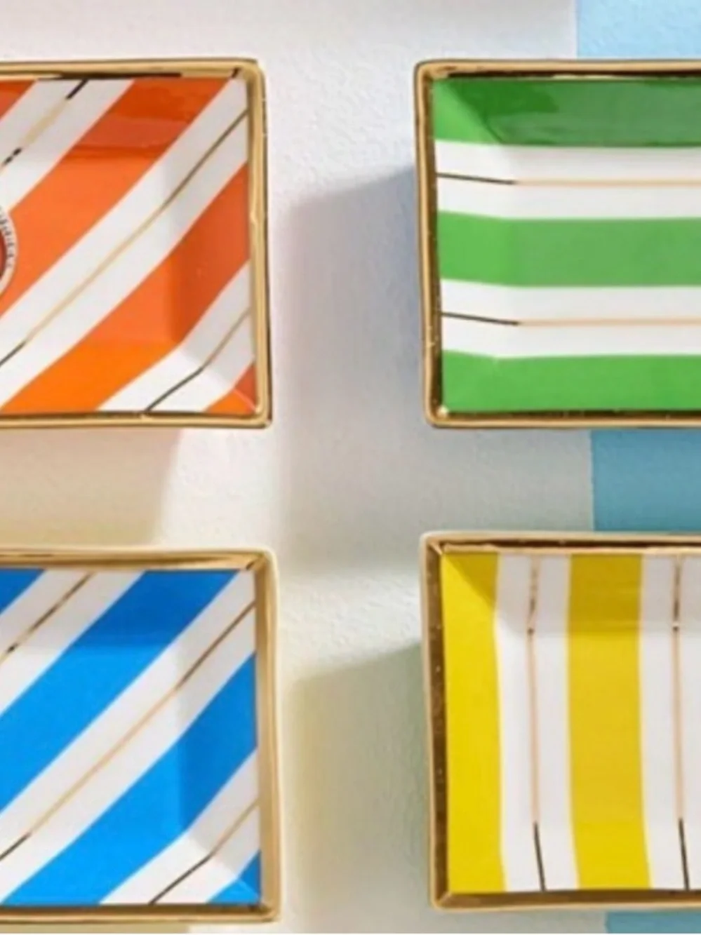 Jonathan Adler Striped Petite Tray Set — Blue, Yellow, Green, Orange